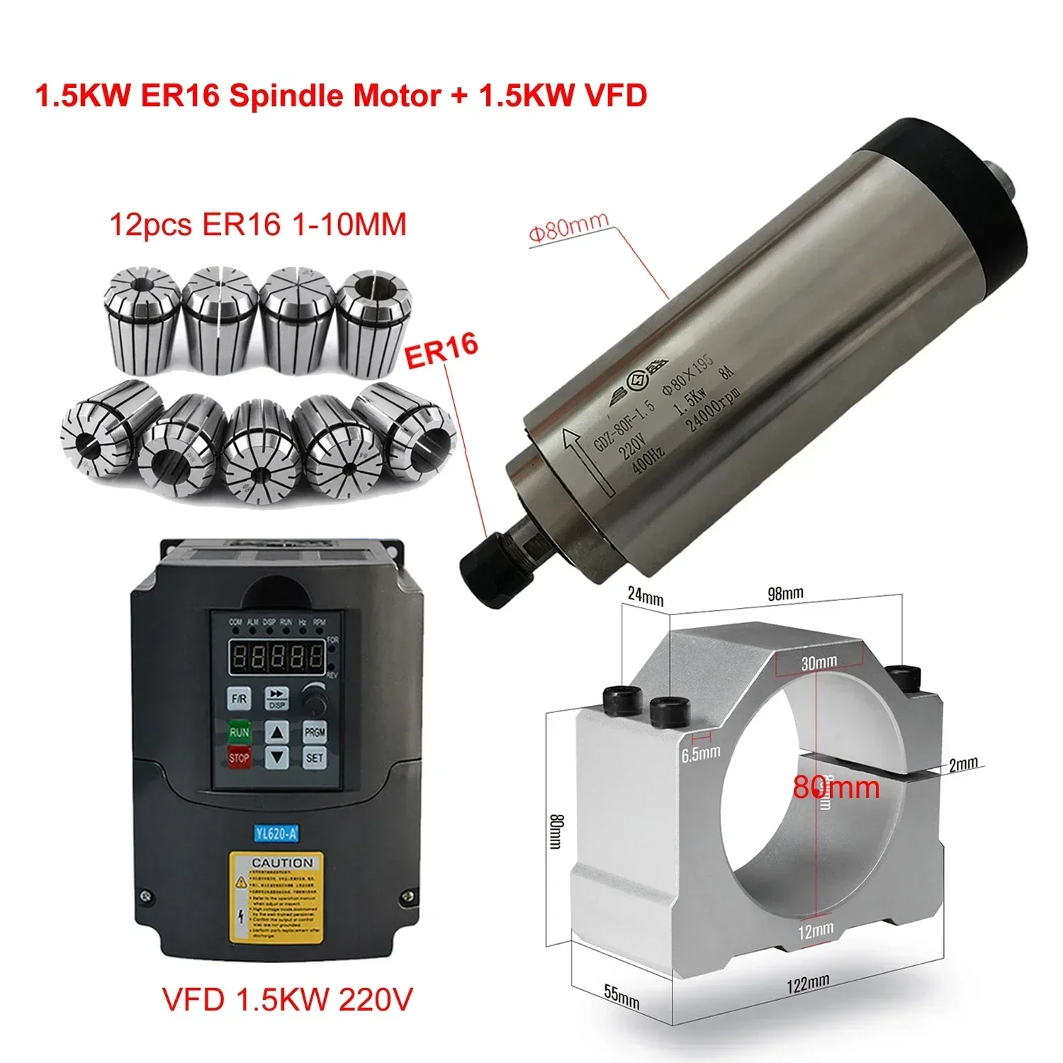 CNC Air Cooled 800W 1500W 2200 - огляд і ціна Er20 Collet Chuck Spindle Motor 220V