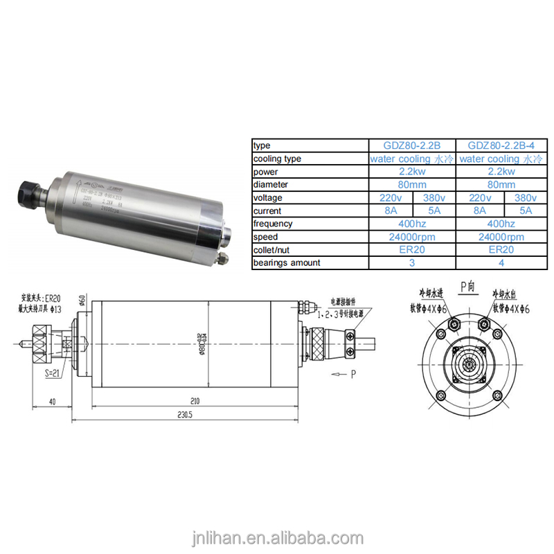 GDZ 2.2KW 220V Water Cooled CN - огляд і ціна 2.2Kw Water Cooled Spindle Kit Vfd