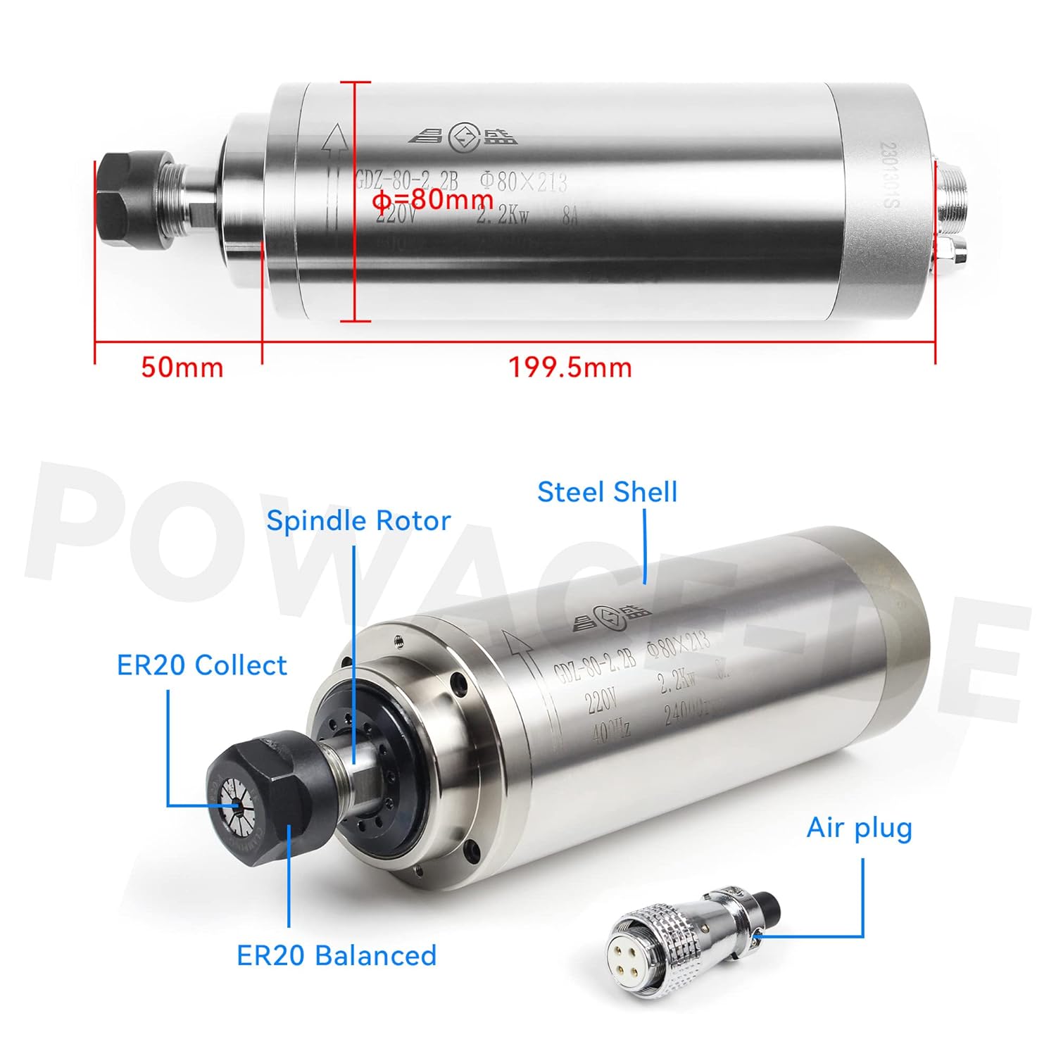 2.2KW 110V or 220V 8A GDZ-80-2 - огляд і ціна 2.2Kw Water Cooled Spindle Kit Vfd